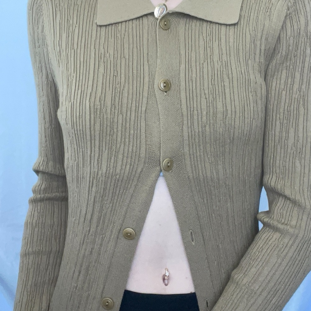 Tan Ribbed Long Cardigan - Picture 4 of 7